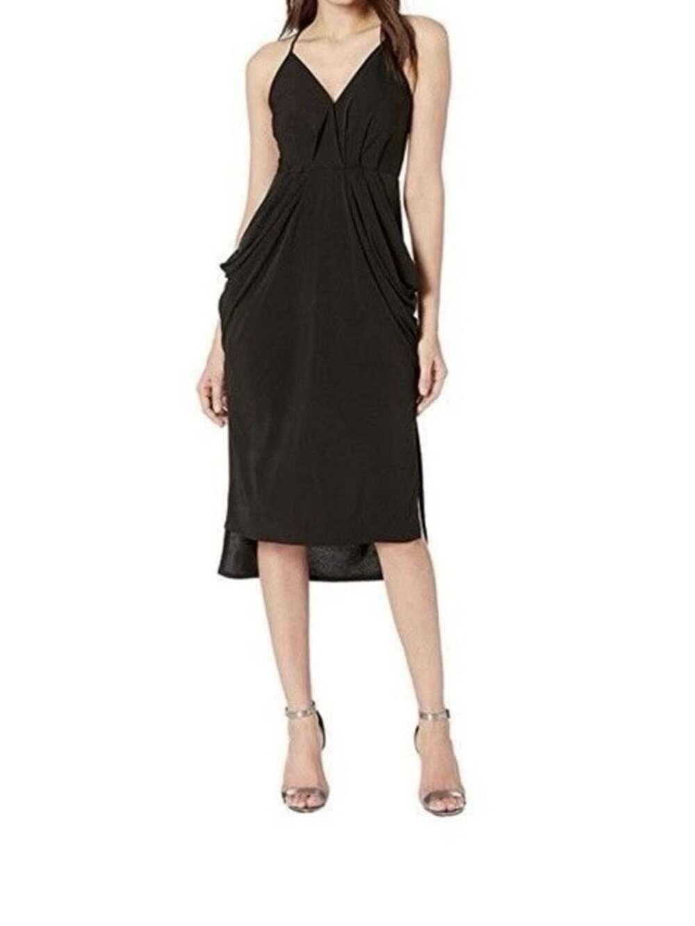 BCBGeneration black dress L midi pockets Beach Chic Sexy Back Sleeveless